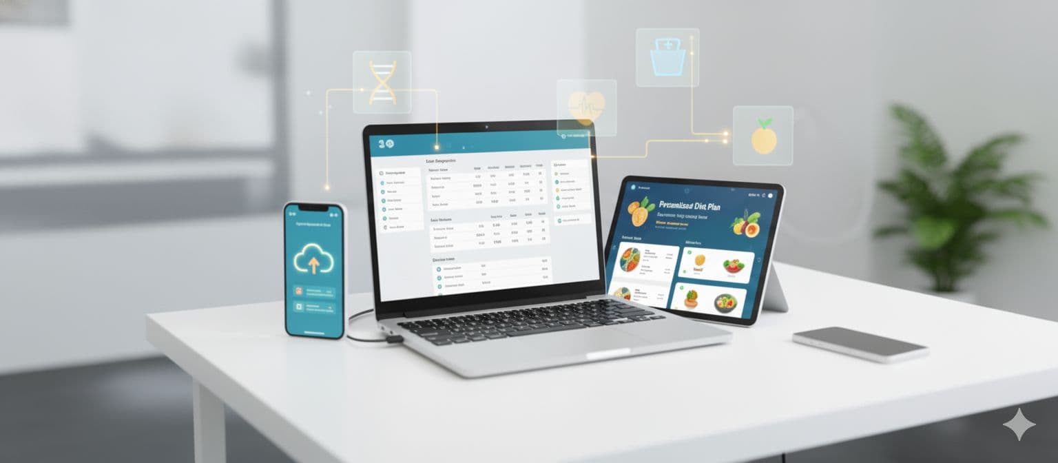 Person viewing health reports and diet plan on phone